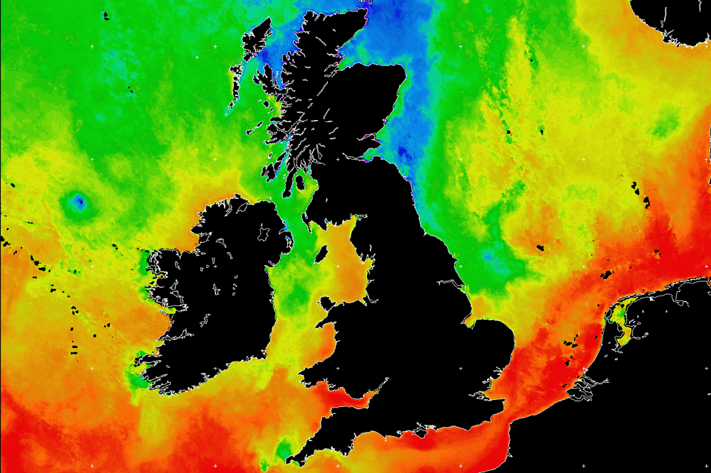 Coloured satellite image of UK
