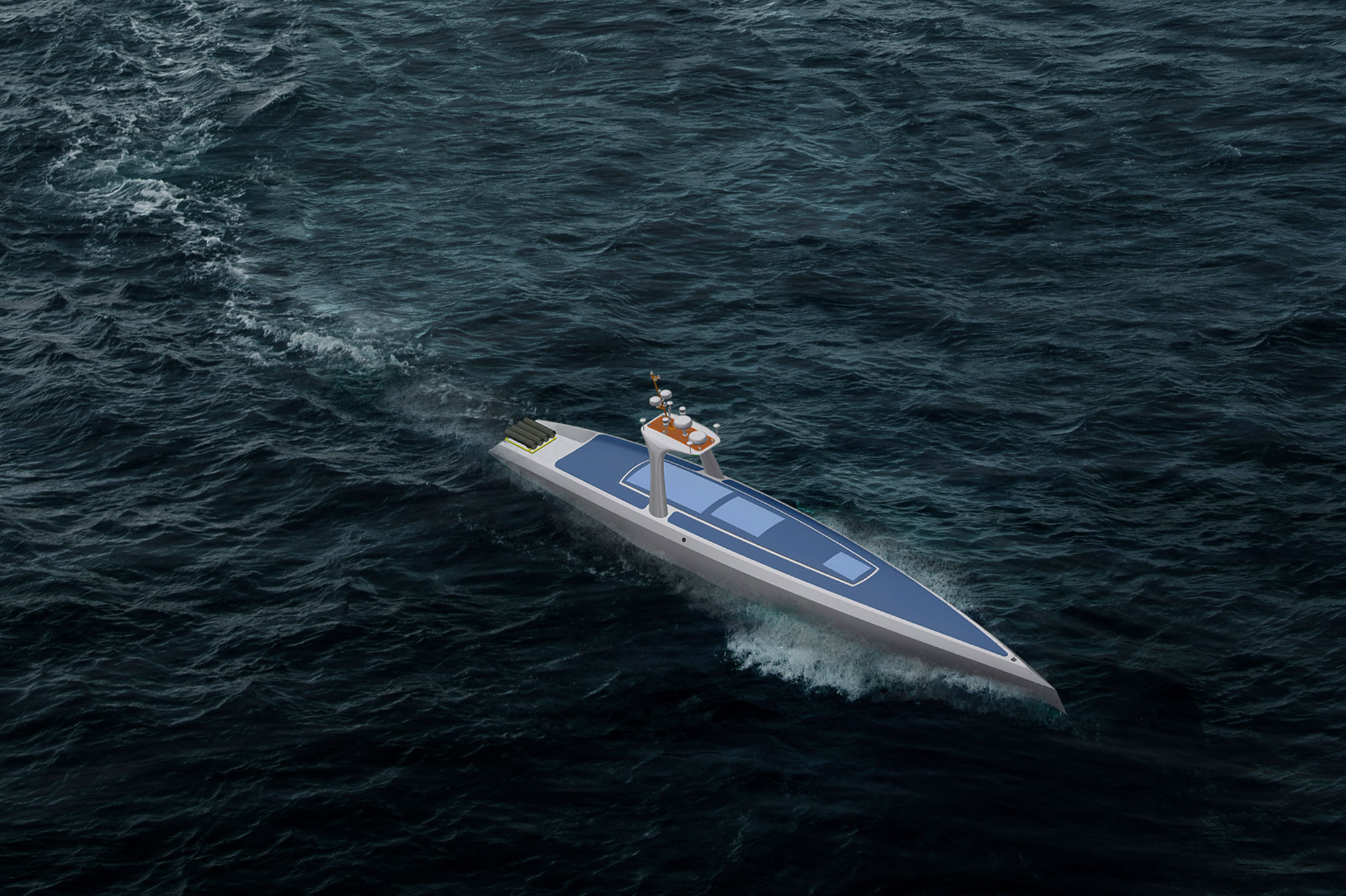 Oceanus research vessel CGI image superimposed on the ocean