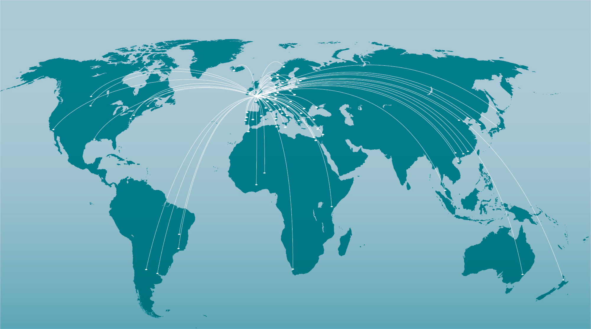 Map of the world with lines overlaid