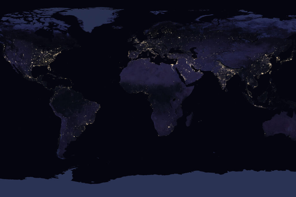 Earth at night. Image courtesy of NASA.
