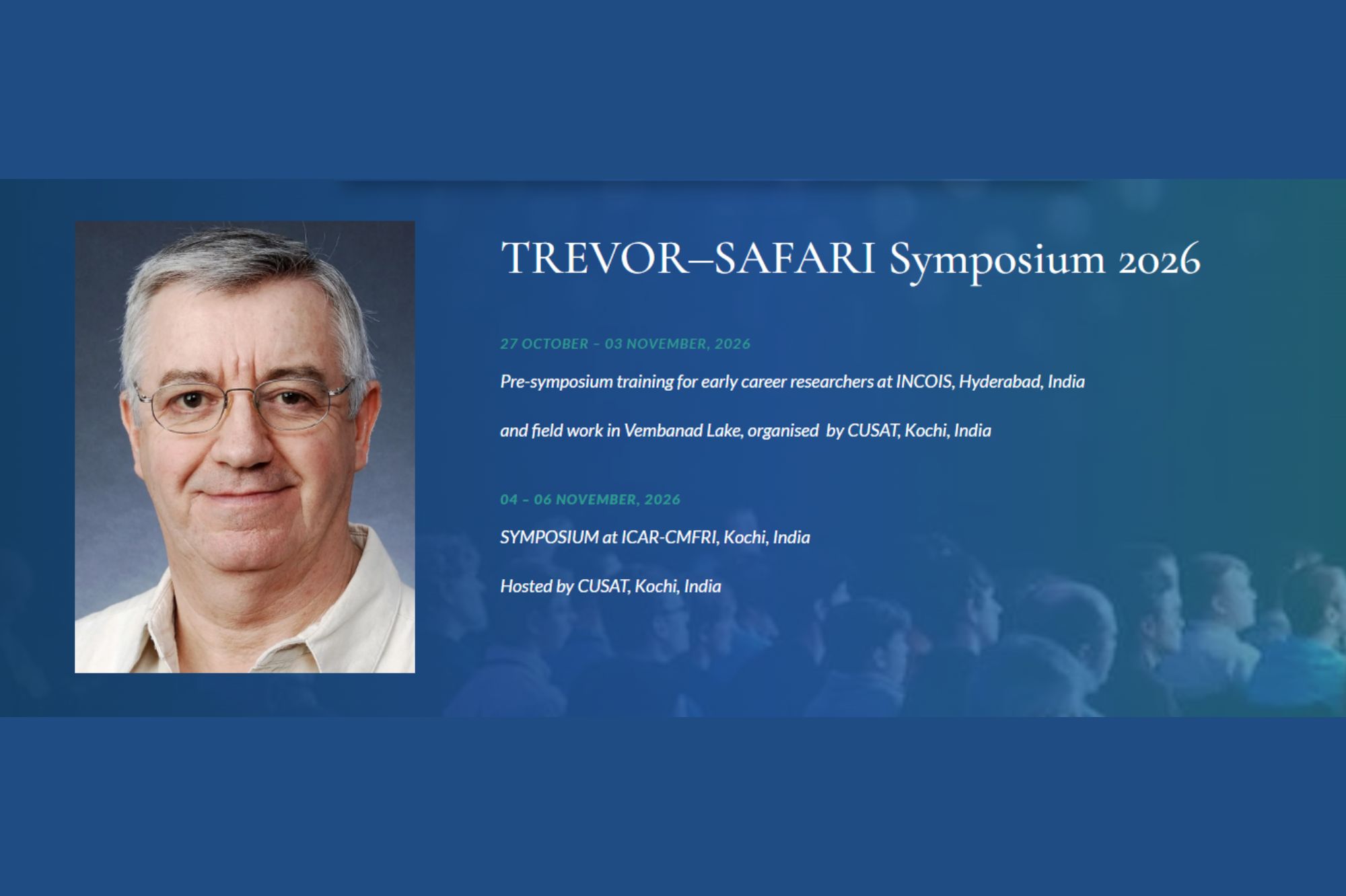 Promotional image showing a photo of Trevor Platt with the details of the symposium